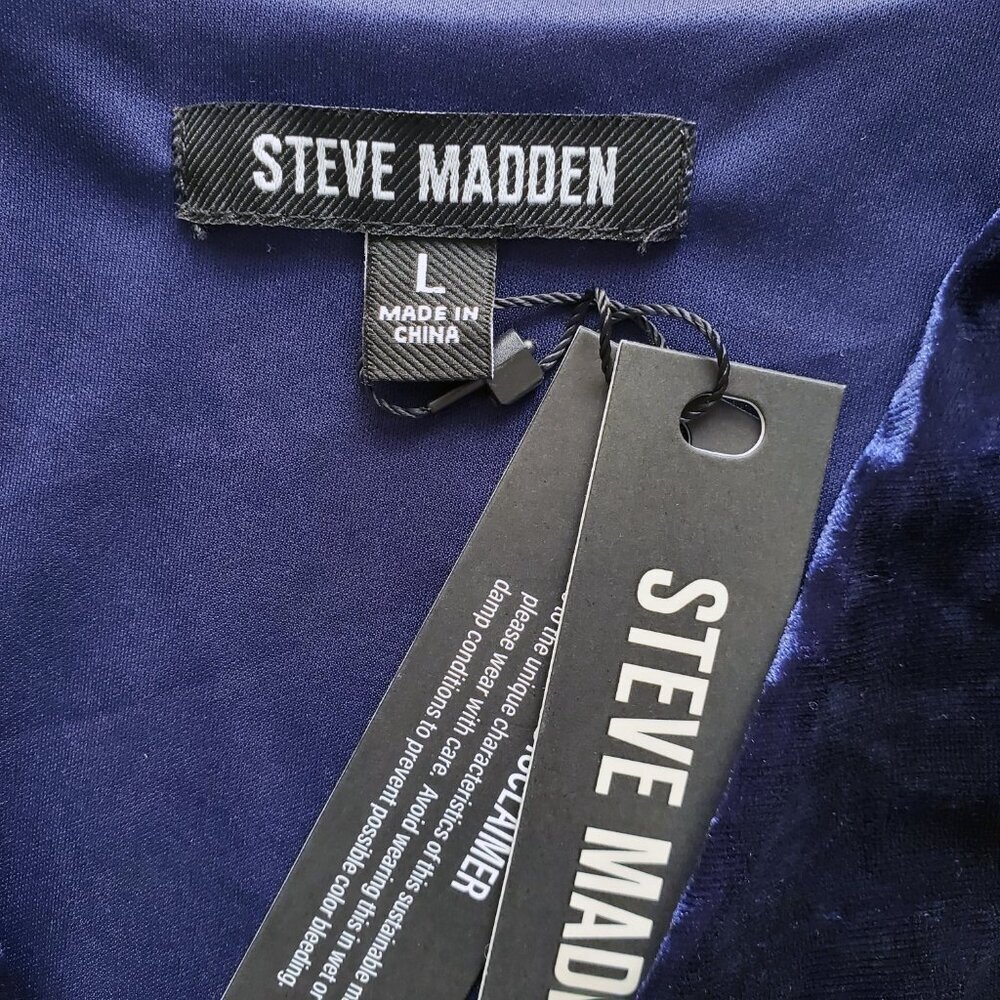 NWT Steve Madden Midnight Blue Kali Empire Waist Crushed Velvet Mini Dress L - Picture 8 of 16